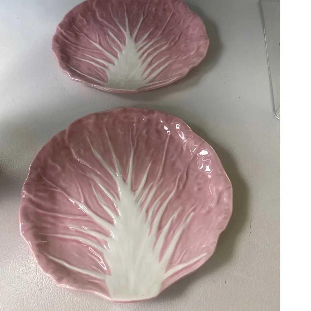 Threshold Pink Cabbage Leaf Stoneware Salad Plates Set of 4 Textured Scalloped